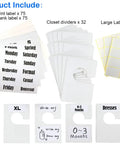 Pearl White Large Rectangular Closet Dividers Set With 16 Clothing Rack Size Dividers, 60 Labels And 16 Blank Labels shown
