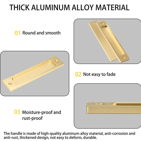 Sliding Barn Door Pull Handles 2 Pack Aluminum Alloy Flush Recessed Rectangular Pulls For Pocket Doors Gold Finish Material Highlight
