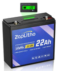 Lightweight 12V 22Ah LiFePO4 Battery With LCD Display And 30A BMS for outdoor use, shown with voltage reading.
