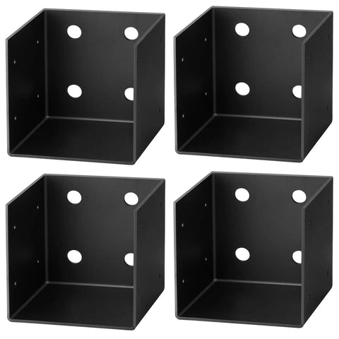 Four Pack 4x4 Pergola Wall Mount Brackets, Beefy 11 Gauge Steel 3 mm Thick, Black Powder Coated, prepunched for screws