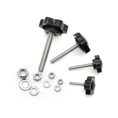 Stainless Steel Hex Shaped Hand Knob Set With Nuts And Flat Washers, M4 M5 M6 M8 Assortment For Quick Removal Clamping.