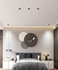 Modern bedroom featuring UWYTGF 4-Pack 3.2" Led Can Lights Retrofit Recessed Lighting, Dimmable Adjustable Retrofit, 7W Baffle Trim, Black.