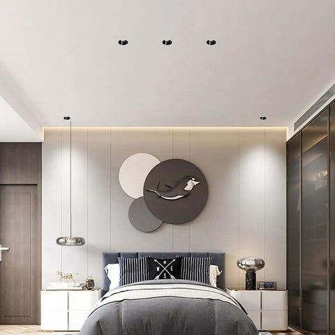 XYIANG 3.2 Inch Led Can Lights Retrofit Recessed Lighting 3000K/4000K/6000K Dimmable Baffle Trim,7W Led Recessed Downlight, Retrofit Installation,Black in modern bedroom interior.