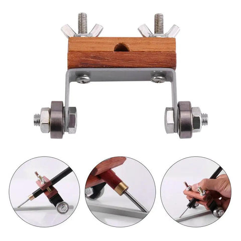 Heavy Duty Chisel Sharpening Guide Rock Solid Honing Jig showing adjustable nuts and clamps for woodworking tools.