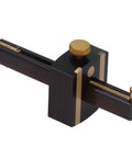 Heavy Duty Top Shelf 8 Inch Adjustable Marking Gauge Featuring Slick Triple Needle Scribe For Tight Layouts And Gotta Have Woodworking Carpentry Projects Now, ebony brass frame with triple needle design.