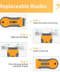 Instructions for replacing blades in Retractable Glass Scraper Kit With 1 Pack Plastic Handle And 20 Extra Razor Blades