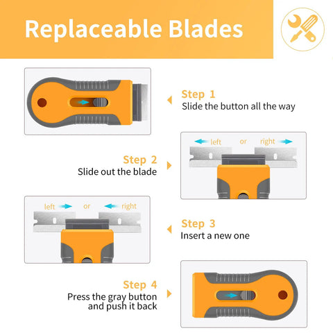 Instructions for replacing blades in Retractable Glass Scraper Kit With 1 Pack Plastic Handle And 20 Extra Razor Blades