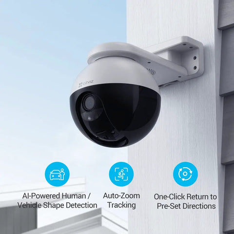 Outdoor Security Camera 4MP WiFi Pan Tilt All-Around Coverage IP65 Waterproof Color Night Vision AI Powered Person Detection