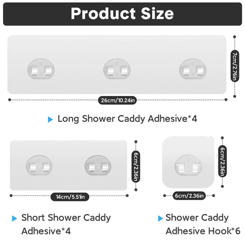14 Pack Clear Shower Caddy Adhesive Hooks Kit With Waterproof Strips No Drill Installation For Bathroom Shelves And Kitchen Racks sizes