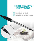 Pro Grade Soil EC Meter 2 In 1 Temperature Tester With Corded Sensor, close-up of rust-resistant electrode in hands