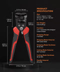 Diagram showcasing specifications of the Self Adjusting Wire Stripper 3 In 1 Automatic Tool For 9-20 AWG Cables.
