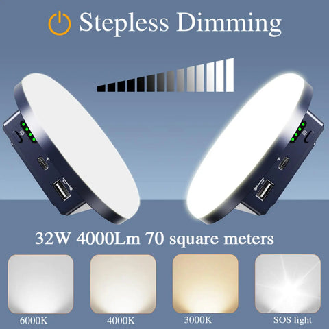 Rechargeable Camping Lantern With 13200 MAh Battery And 4500 Lumens 45W USB LED Light showing stepless dimming feature