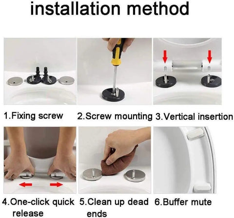 Installation steps for Heavy Duty Square Toilet Seat Offering Dead Smooth Soft Close Lid Alongside Zero Drama Quick Release Hinges.