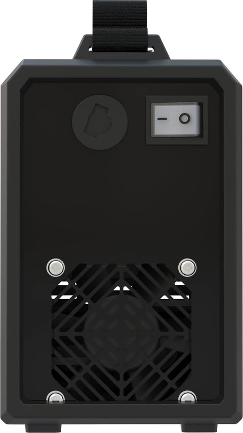 GIS 122 Inverter Welder For Home And Jobsite Do It All Lightweight Arc Welder rear view with power switch and cooling fan