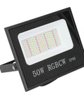 Onythral LED Flood Light with 50W RGBCW, IP66 rated, showcasing bright LED chips in a sleek black frame.