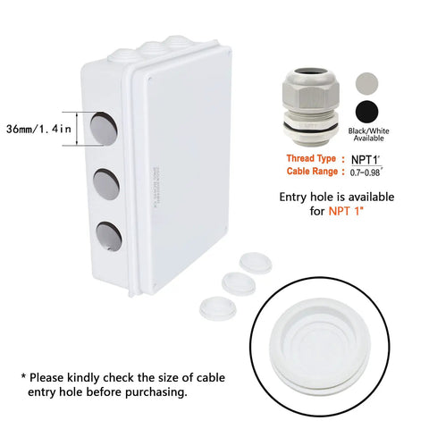 Side view of Heavy Duty ABS Junction Box IP65 Waterproof And Dustproof Electrical Enclosure with cable entry hole details.
