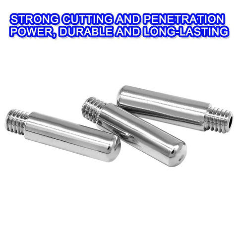 Close-up of three metal electrodes from 24 Pcs AG60 SG55 WSD 60P Car Plasma Cutter Consumables Kit With Copper Ceramic Tips Nozzles.