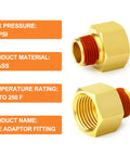 Five Piece Beefy Brass Pipe Fitting Reducer Adapter Set Three Eighths Inch Female To One Quarter Inch Male Includes Sealant