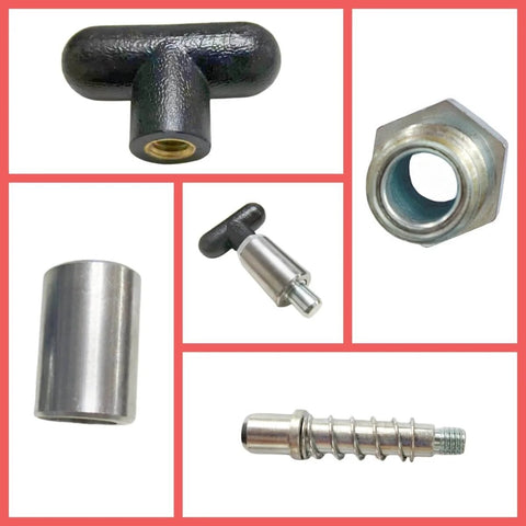Components of Beefy Three-Eighths Inch Spring-Loaded Pull Pin With T-Handle, Steel Plunger Dowel Pin, Ergonomic Grip Handle