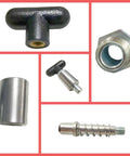 Tough As Nails Steel Spring Loaded Pull Pins With Smooth Action T Handle And Integrated Screw Lock Platform, Heavy Gauge Retractable 3/8 Inch Dowel Plungers For Reliable Positioning And Heavy Side Loads Including Two Pieces, featuring T-handle and steel dowel.