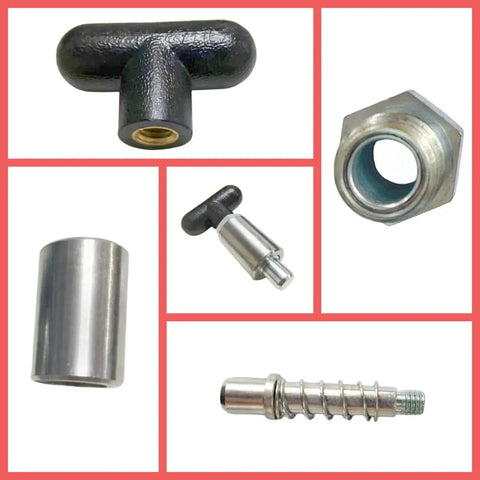 Tough As Nails Steel Spring Loaded Pull Pins With Smooth Action T Handle And Integrated Screw Lock Platform, Heavy Gauge Retractable 3/8 Inch Dowel Plungers For Reliable Positioning And Heavy Side Loads Including Two Pieces, featuring T-handle and steel dowel.