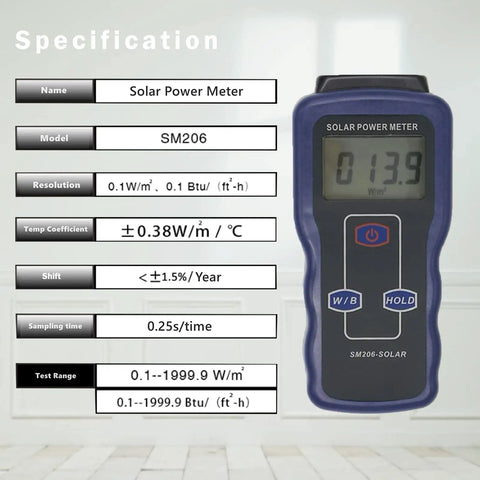 High Precision Solar Radiation Meter With Large LCD Display For Field Or Lab Use, displaying reading 13.9 W/m².