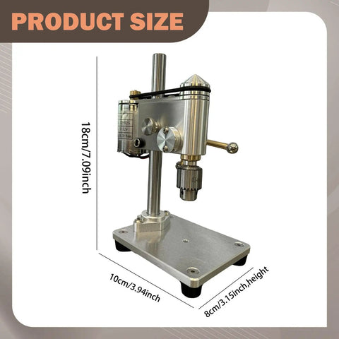 Mini Bench Drill Press With Vibration Free Station And Metal Construction, 18cm high for stable drilling performance.