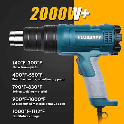 Dope 2000W Heat Gun Kit With Dual Temperature, 5 Nozzles For DIY Shrink Tubing PVC Wrapping Crafts And Paint Stripping