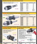 Assortment of keyless drill chucks with integral shanks in various sizes and specifications, ideal for precision machining.