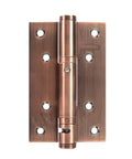 Close-up of heavy duty automatic self closing spring door hinges stainless steel red finish for high traffic areas.