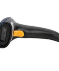 Wired 2D Barcode Scanner USB Plug And Play For POS System shown from a side angle, highlighting the sleek black and yellow design.