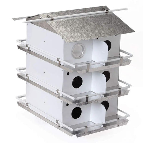 Purple Martin Bird House With Coates Original Design, Three Floors And Twelve Rooms, Medium Size In White And Grey, Assembly Required