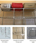 Next Level Portable Closet Wardrobe With Amped Up Bedroom Shelves And Pro Grade Fabric Build For Zero Drama Organization And Easy Peasy Assembly In Any Spot You Want, showcasing metallic shelves with luggage.