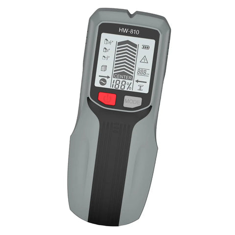 Professional Handheld Wall and Metal Detector Wall Scanner with LCD Screen, compact design, side view showing display functions.