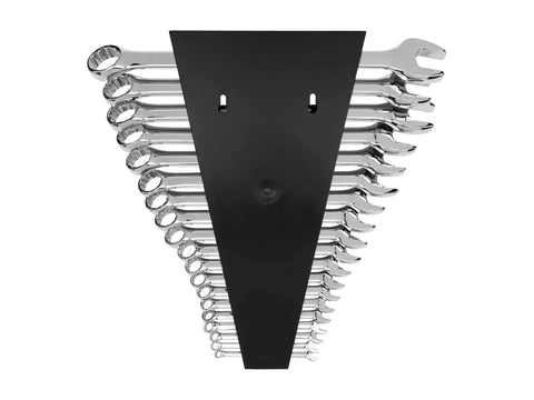 19 Piece Inch Combination Wrench Set With Rack From One Quarter Inch To One And One Quarter Inch Angled Open Ends At Fifteen Degrees