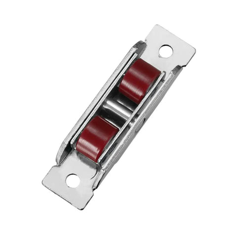 Top Shelf 4 Pack 13mm Double Wheel Pulleys For Smooth Sliding Doors And Windows Featuring Heavy Duty Stainless Steel Construction With Nylon Tracks For No Drama Cabinet Repairs, close-up of a double wheel pulley.