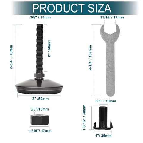 Dimensions of Heavy Duty M10 Swivel Leveling Feet With T Nuts And Lock Hardware Dead Easy Adjustable Furniture Legs.