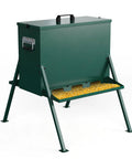 Rock Solid Heavy Duty Deer Feeder Delivering Ninety To One Hundred Ten Pound Capacity And Eighteen Gallon Storage with feed opening.