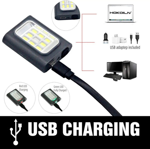 USB charging feature for Two Pack Ultra Bright Rechargeable LED Running Lights For Night Runs And Outdoor Adventures 200 Lumen Path Light For Runners Camping Hiking Walking Or Jogging With Red Strobe Mode And Long Battery Life