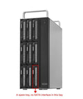 Thunderbolt Three Workhorse Eight Bay Hardware Raid Enclosure showing spare tray, aluminum chassis, suitable for video data backup.