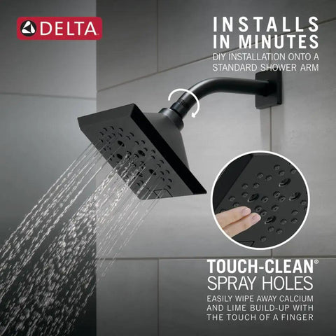 5 Setting Matte Black Shower Head With H2Okinetic PowerDrench Spray Delivers 3X Coverage, 6 Inch Square Showerhead, 1.75 GPM Flow Rate, Full Body Massage Modes For A Spa Level Shower Vibe