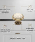 Close-up of Crackle Finish Ceramic Cabinet Knob With Heavy Duty Zinc Alloy Core for kitchen or bathroom drawer makeover.