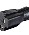 Heavy Duty Locking Power Cord L5-20P Plug To NEMA 5-15/20R Receptacle 20 Amp 125 Volt 12 AWG 2 Foot Black Built Tough For Power Tools Generators RVs Home Workshop Use black locking plug close-up