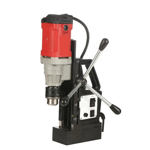 Portable Magnetic Drill Press For Metal Core Drilling And Tapping, Strong Base Electric Mag Drill Tool with motor and control panel.