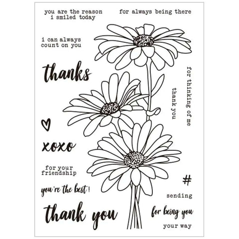 Cute Chamomile Silicone Clear Stamp And Die Set featuring floral patterns and sentimental text for card making and scrapbooking projects.
