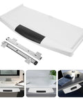 Heavy Duty Sliding Keyboard Tray With Built In Pen Slot And Slick Silver Glide Rails For No Sweat Under Desk Organization and Your Best Ever Office Setup Upgrade.