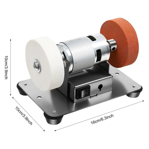 Super Cool 3000-6000Rpm Mini Bench Grinder With Dual Grinding Wheels, 7 Speed Settings And Reversible Motor on a stable base.