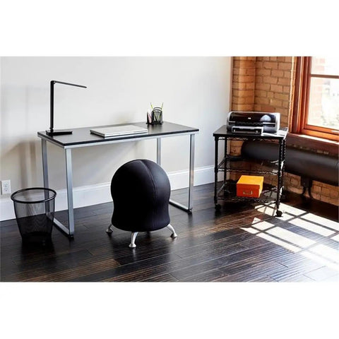 Rolling Printer Stand On Wheels For Home Office, 3 Tier Deskside Cart With Steel Shelves next to desk in a bright office space