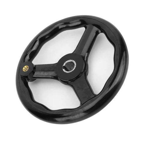200mm Black Grippy Bakelite Three Spoked Lathe Handwheel With Handle For Precise Control And Comfortable Operation Pro Grade Machine Tool Handwheel Quality, closeup view