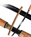 Handmade Japanese Samurai Sword With T10 Steel Blade, 27 Inch, Full Tang, Heat Tempered With Hamon, Wood Handle And Full Wooden Scabbard For Martial Arts